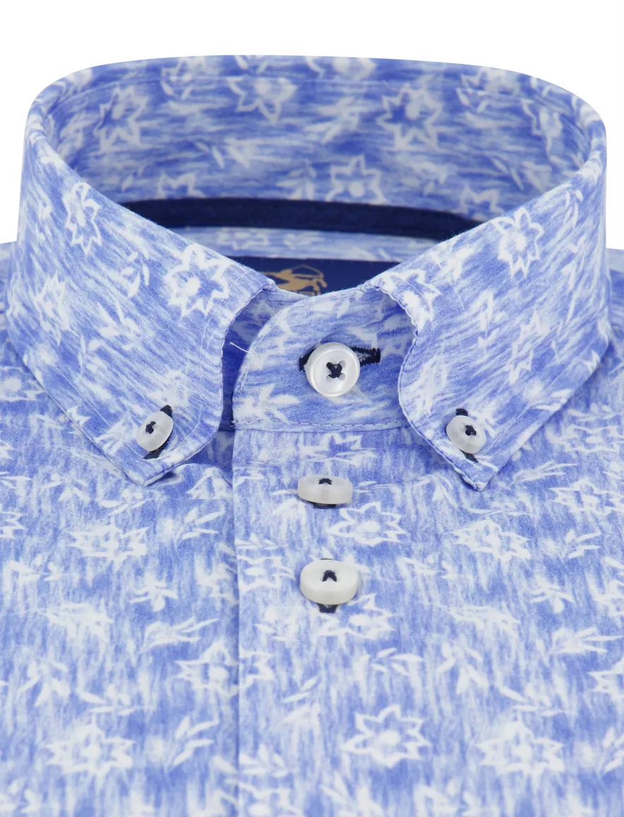 Overhemd blauw met witte print Eden Valley ml7 button-down collar