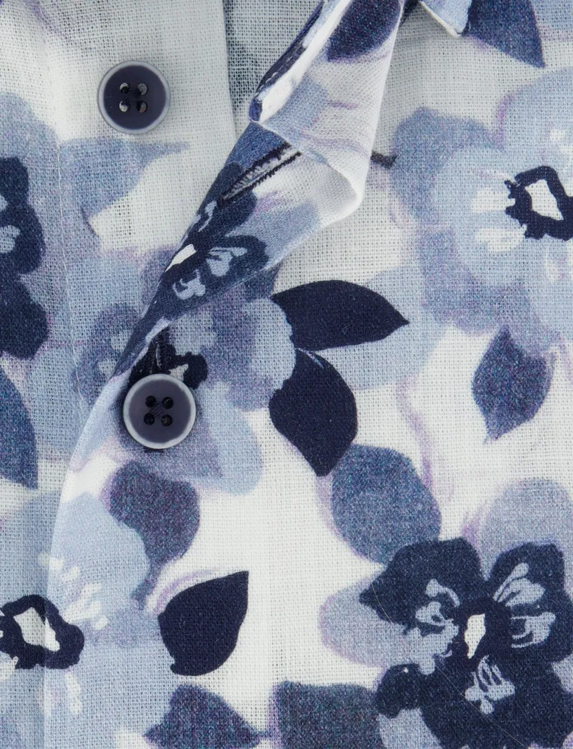 Donkerblauw overhemd bloem print Eden Valley button-down collar