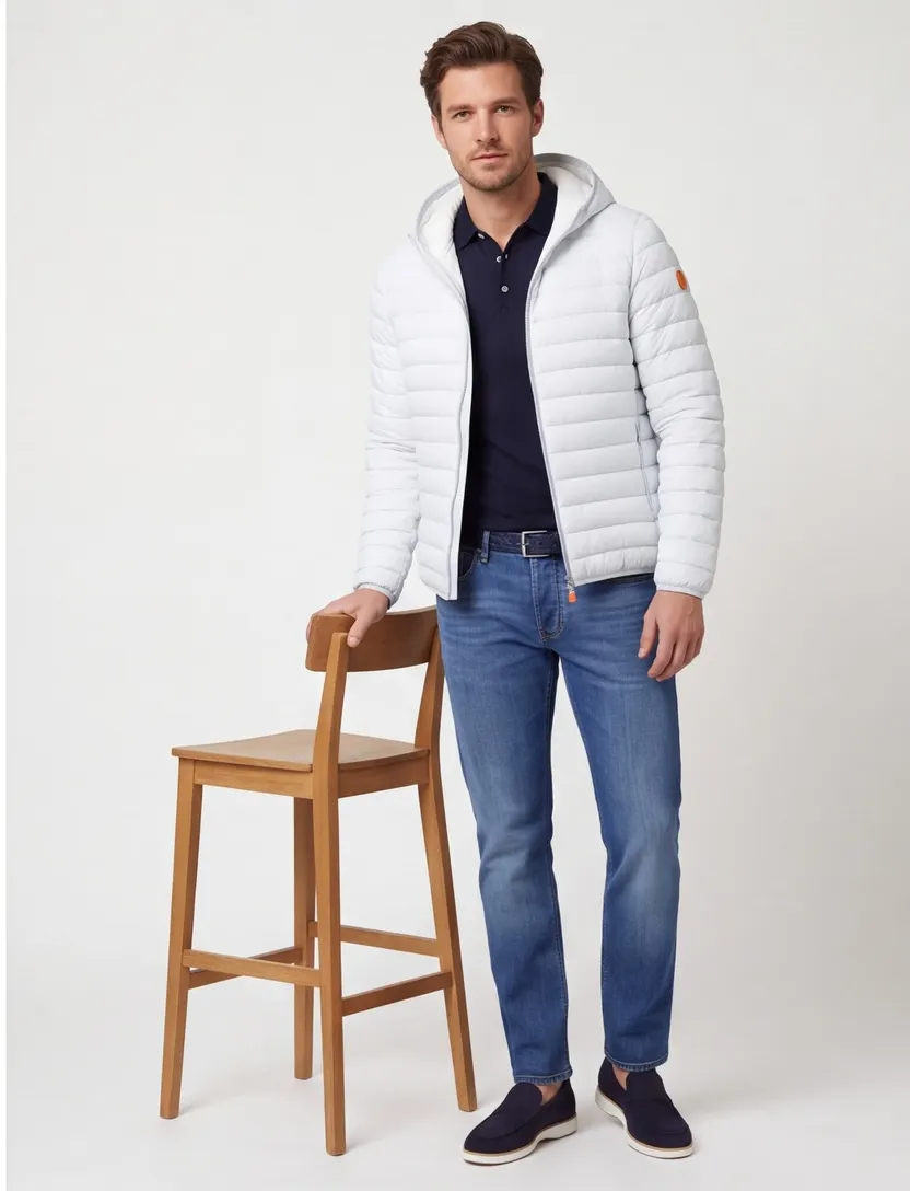 Ijsblauw zomerjas Save the Duck gewatteerd nylon capuchon