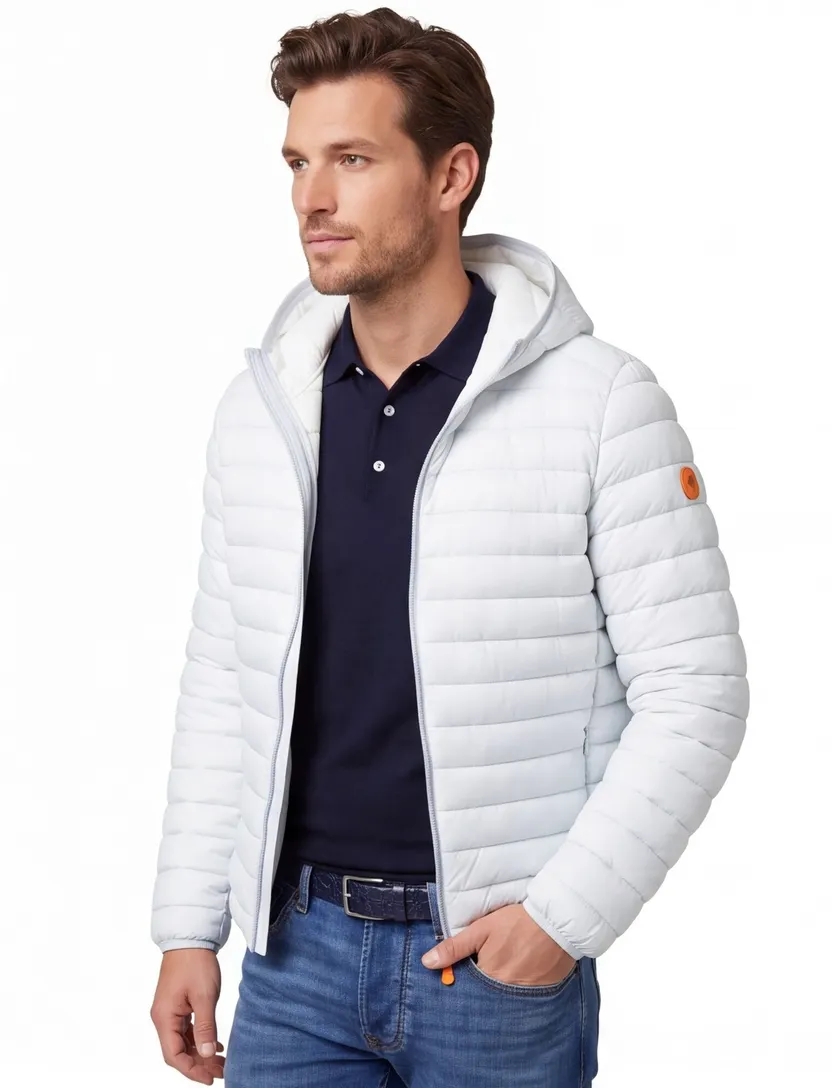 Ijsblauw zomerjas Save the Duck gewatteerd nylon capuchon