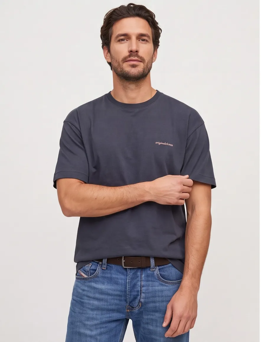 Jack & Jones Plus Size T-shirt donkerblauw roze backprint