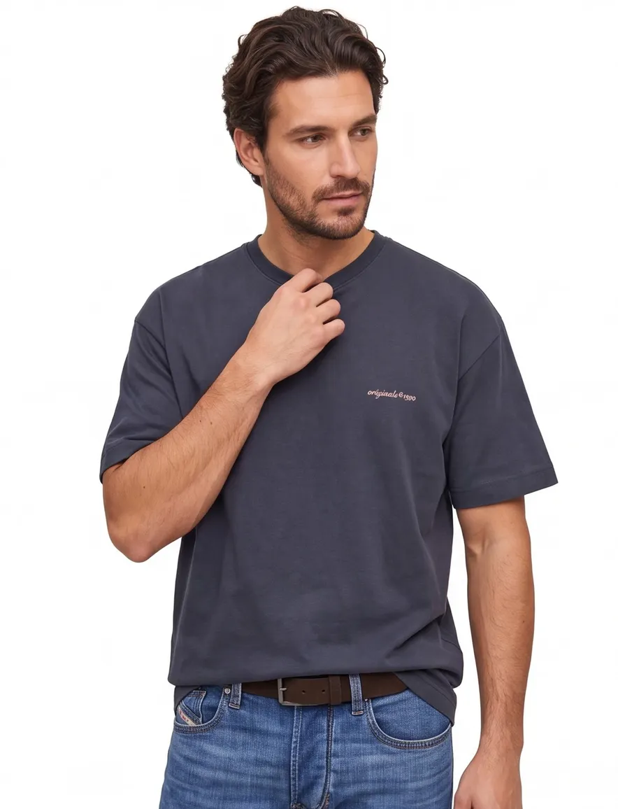 Jack & Jones Plus Size T-shirt donkerblauw roze backprint