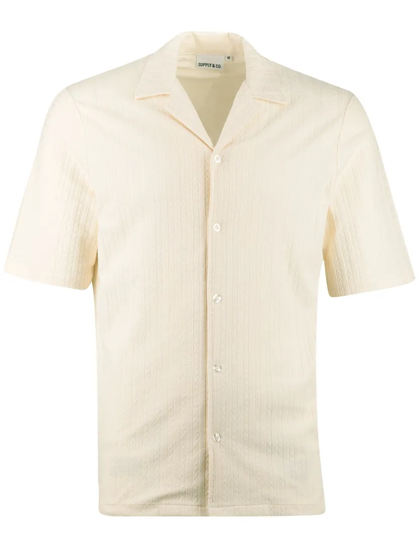 Creme poloshirt Supply & Co strepen structuur doorknoops