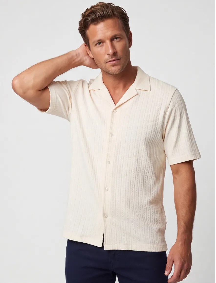 Doorknoop poloshirt Supply & Co creme structuur strepen