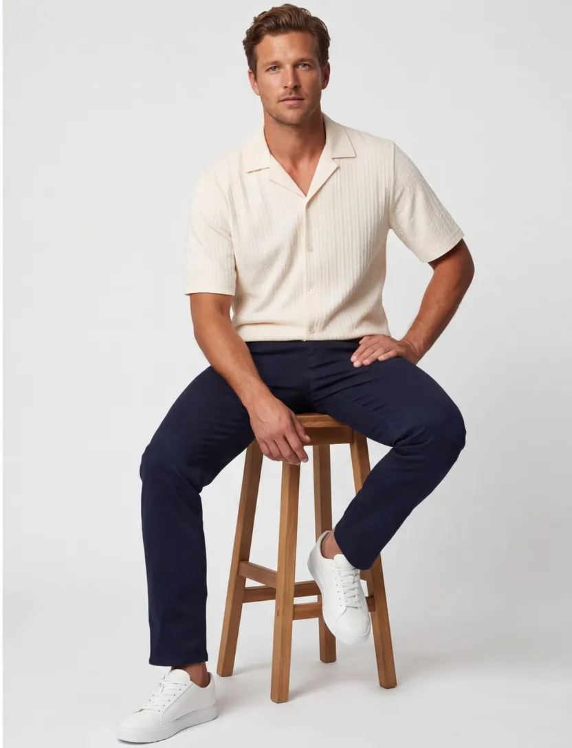 Creme poloshirt Supply & Co strepen structuur doorknoops