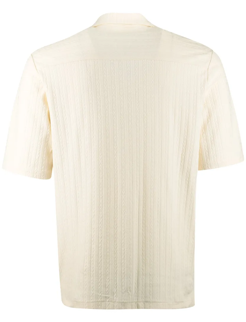 Creme poloshirt Supply & Co strepen structuur doorknoops