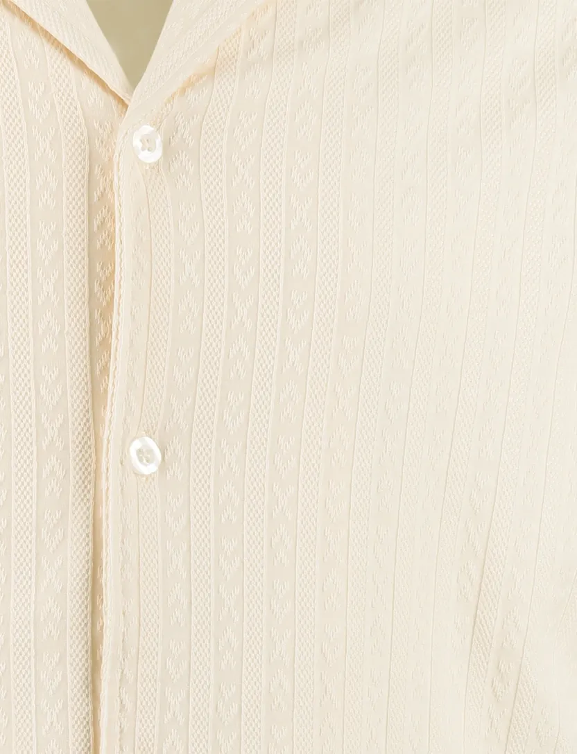 Creme poloshirt Supply & Co strepen structuur doorknoops