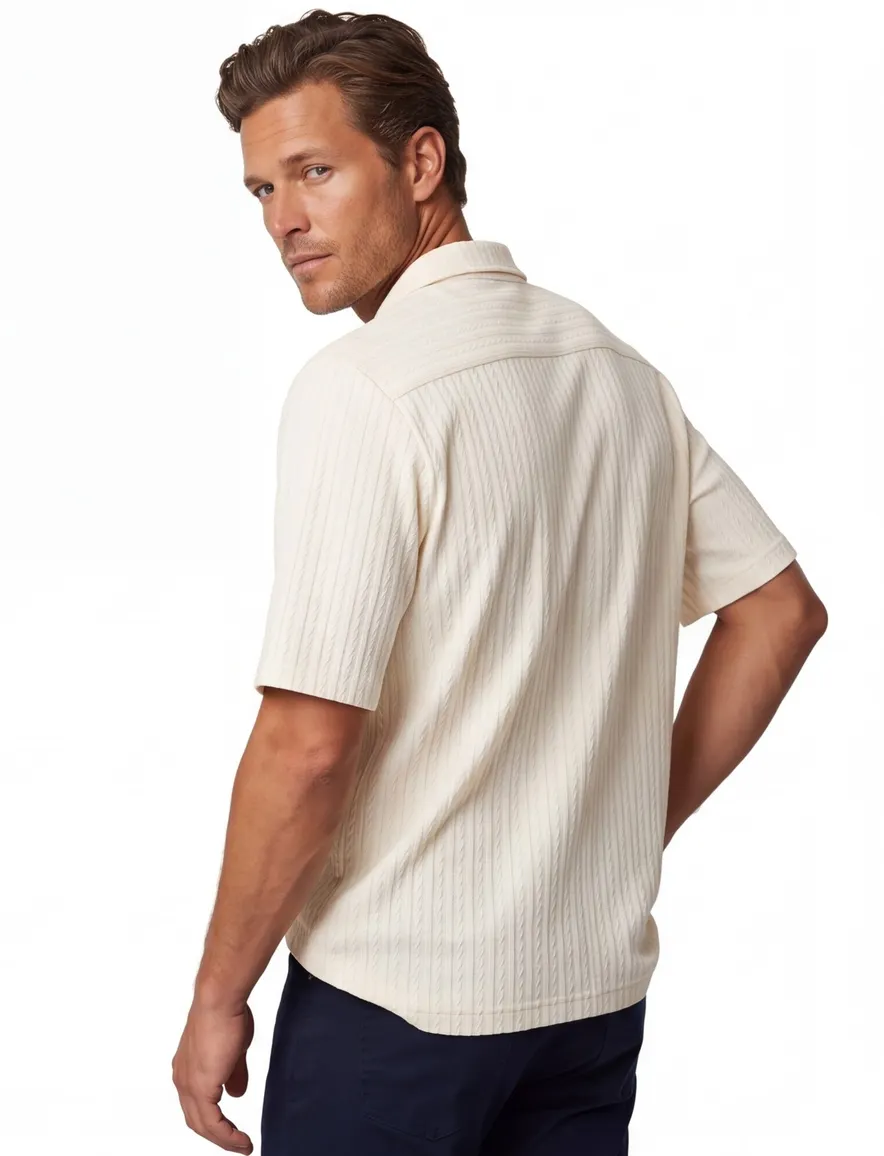 Doorknoop poloshirt Supply & Co creme structuur strepen