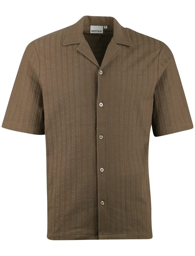 Bruin poloshirt Supply & Co strepen structuur doorknoops