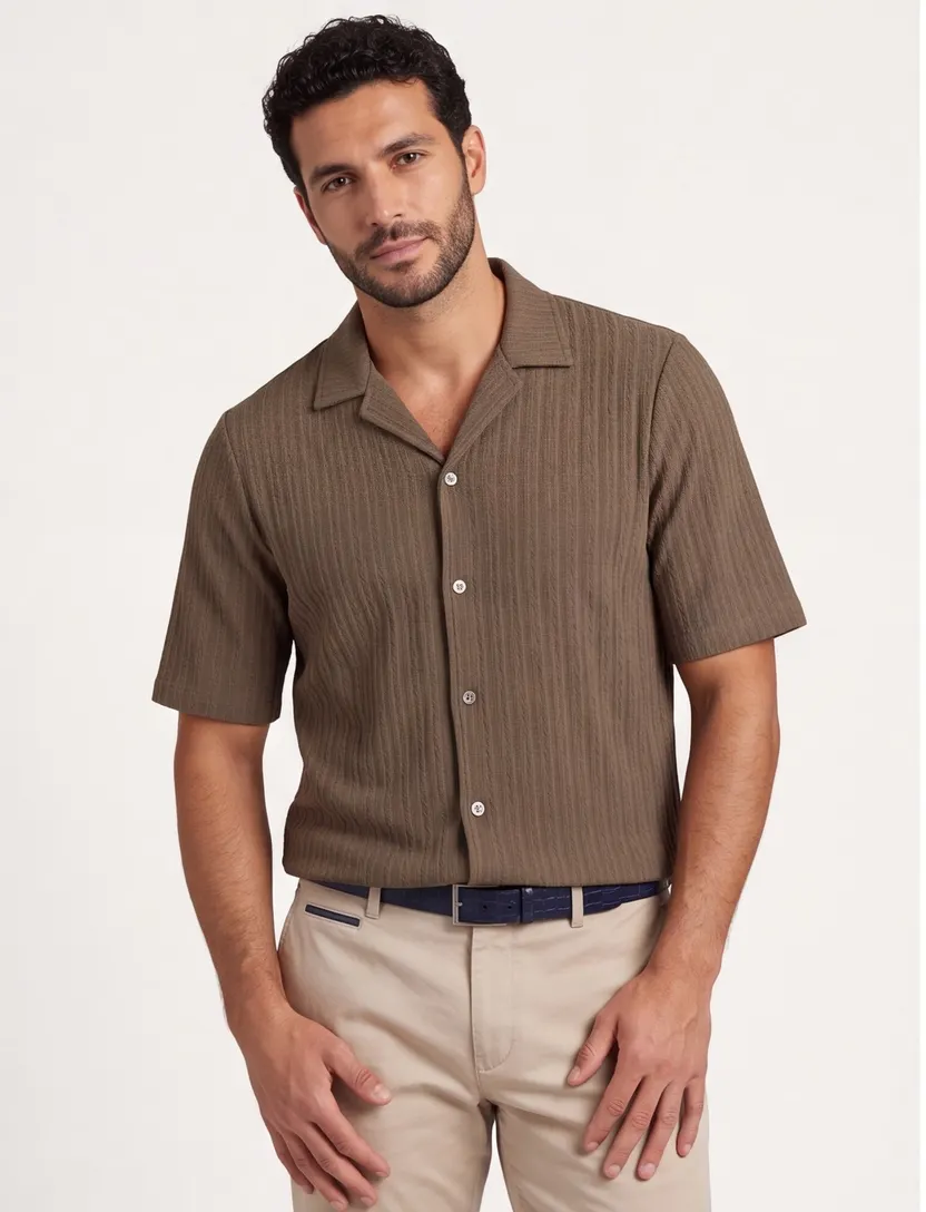 Bruin poloshirt Supply & Co strepen structuur doorknoops