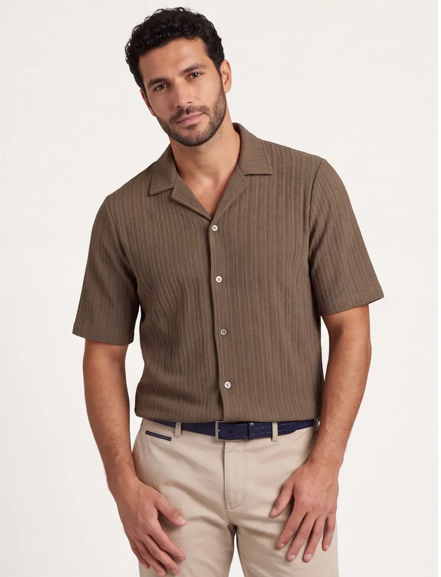 Doorknoop poloshirt Supply & Co bruin structuur strepen