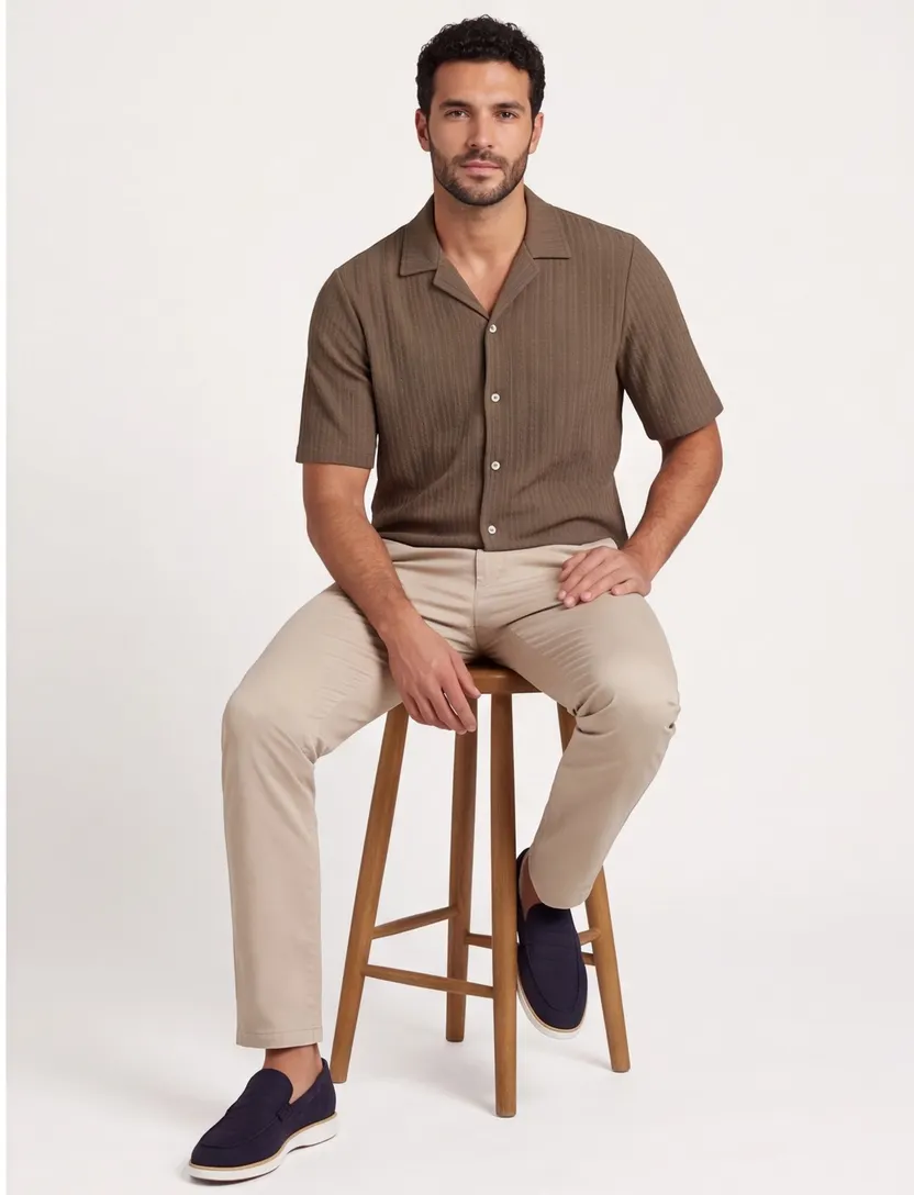 Bruin poloshirt Supply & Co strepen structuur doorknoops