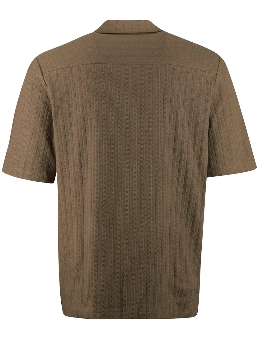 Bruin poloshirt Supply & Co strepen structuur doorknoops