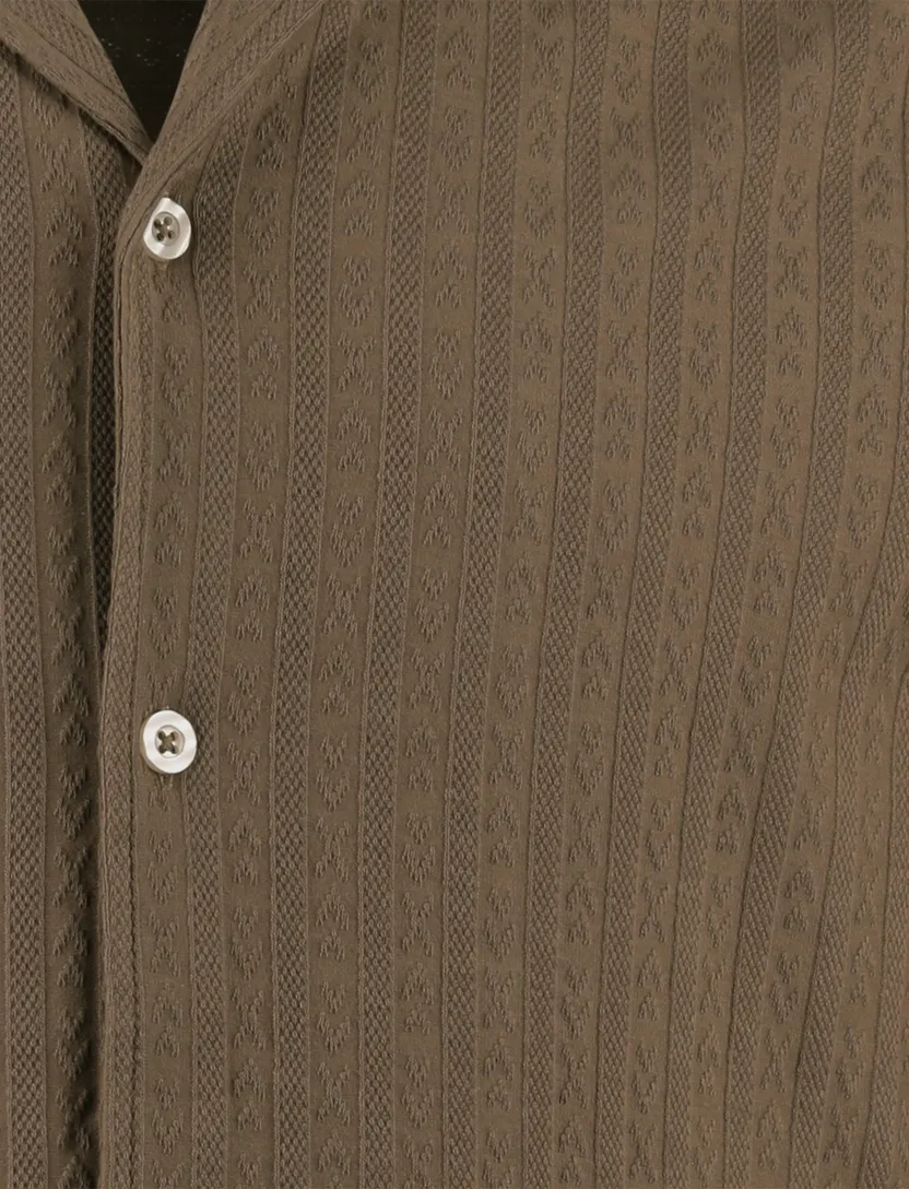 Bruin poloshirt Supply & Co strepen structuur doorknoops