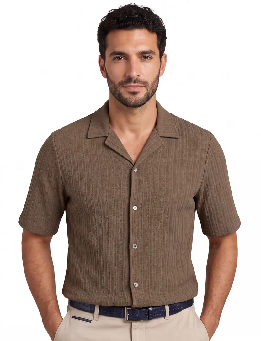Bruin poloshirt Supply & Co strepen structuur doorknoops