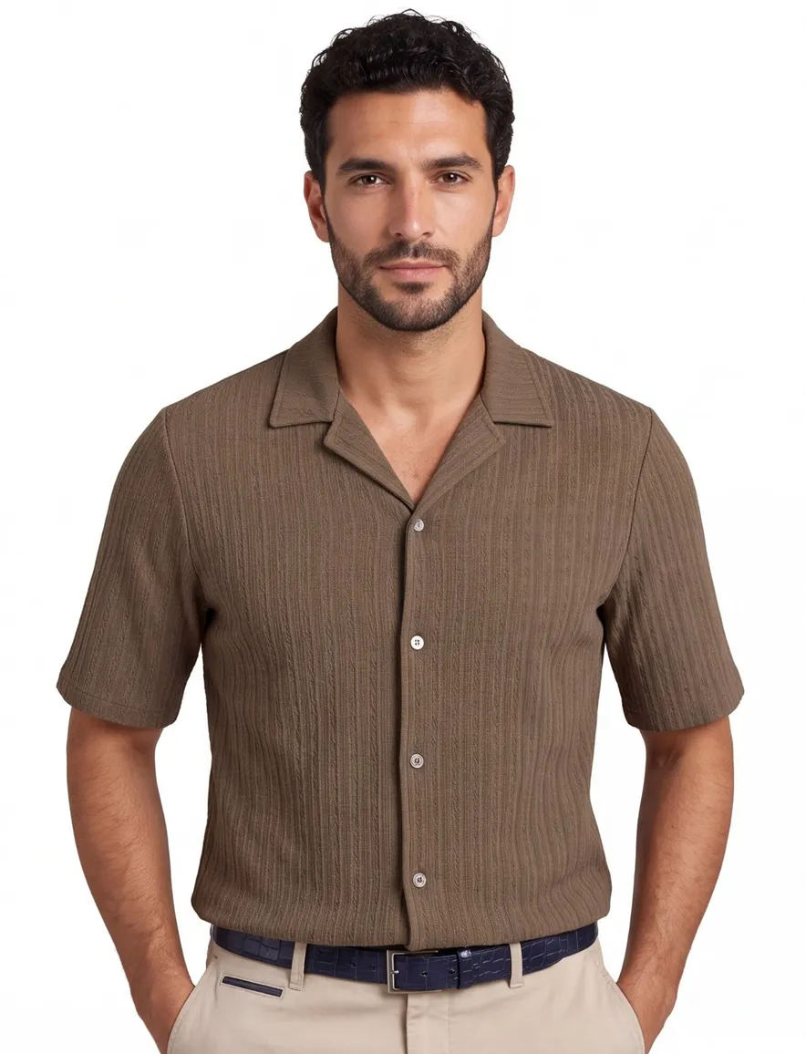 Doorknoop poloshirt Supply & Co bruin structuur strepen