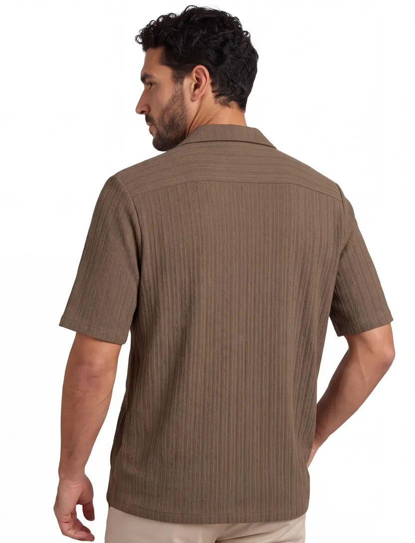 Bruin poloshirt Supply & Co strepen structuur doorknoops