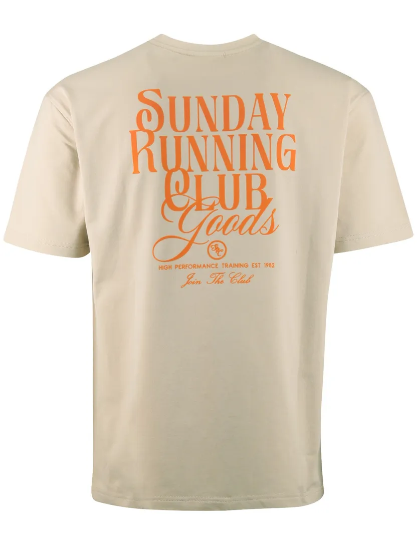 Beige T-shirt Supply & Co met oranje sunday running backprint