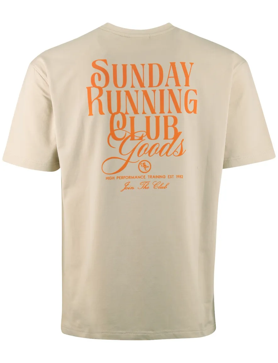 Supply & Co T-shirt beige met oranje backprint sunday running