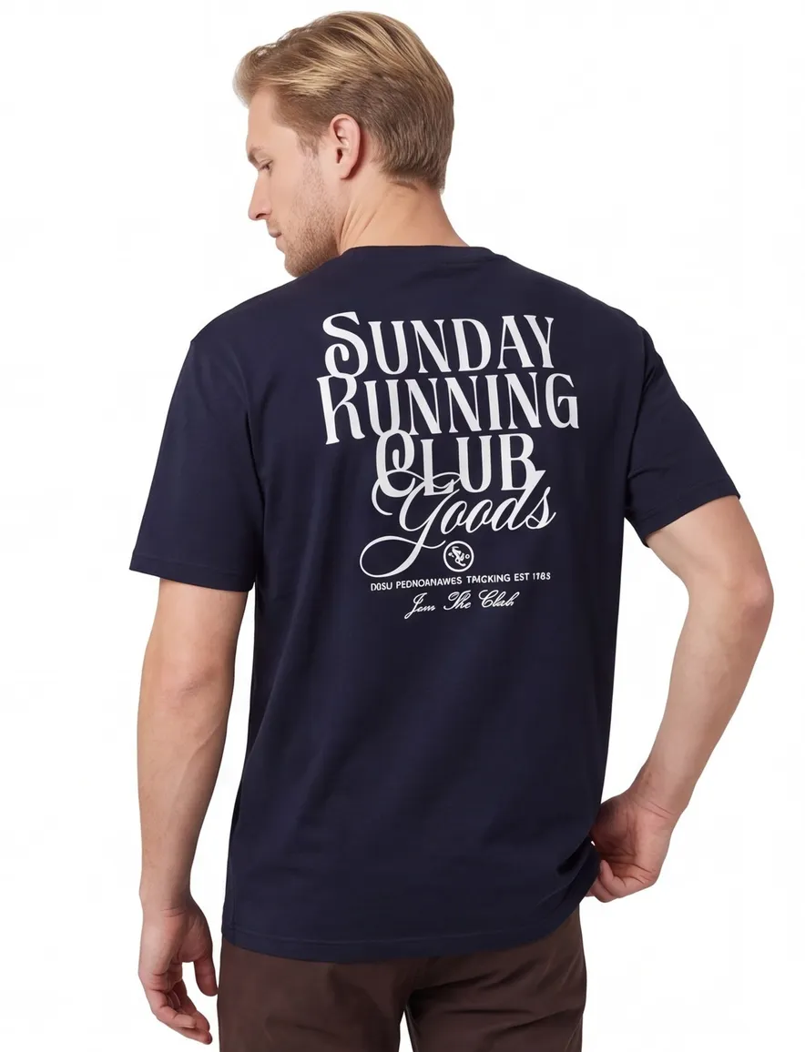 Donkerblauw T-shirt Supply & Co backprint wit sunday running club