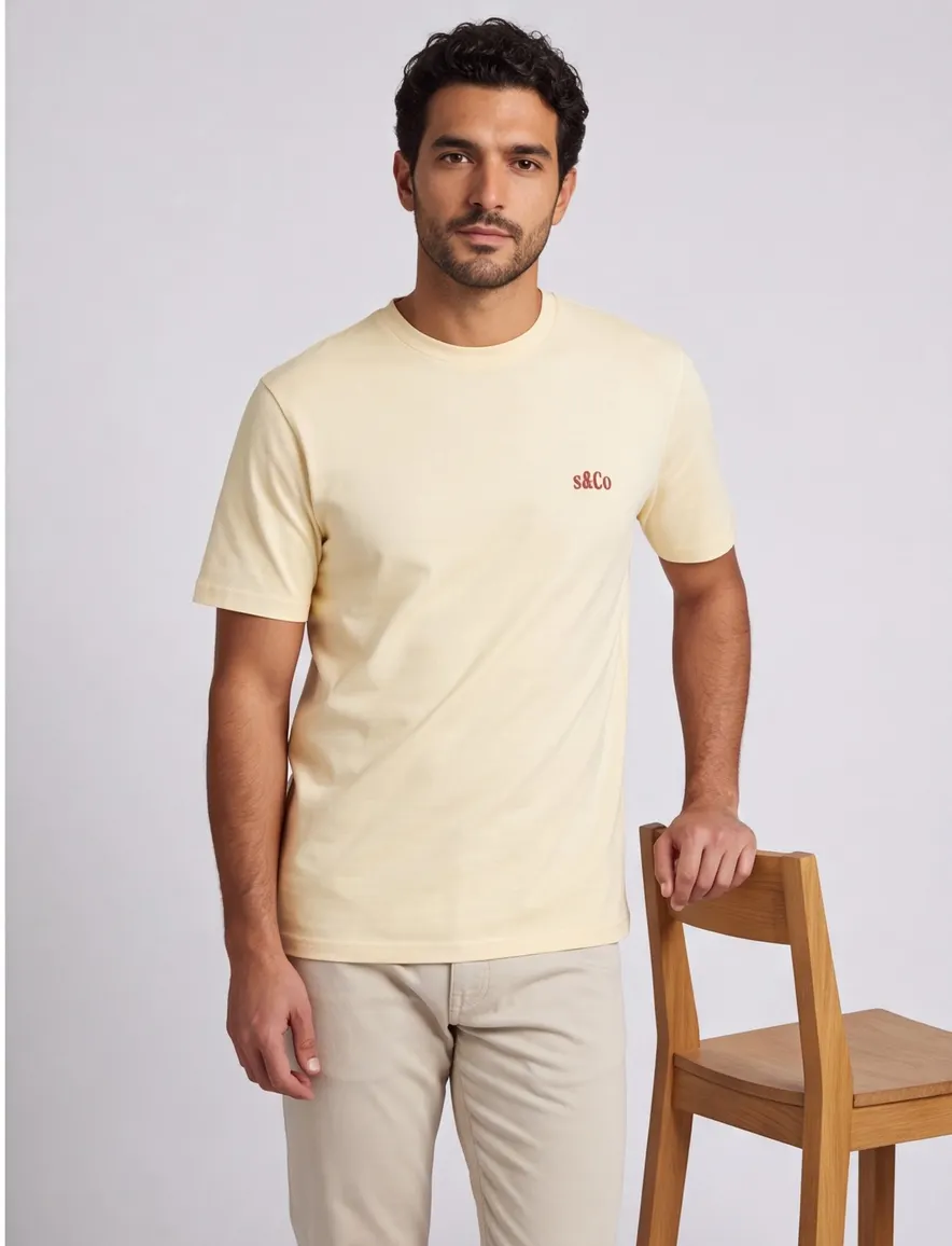 Licht geel T-shirt Supply & Co met rode backprint sunday fruit