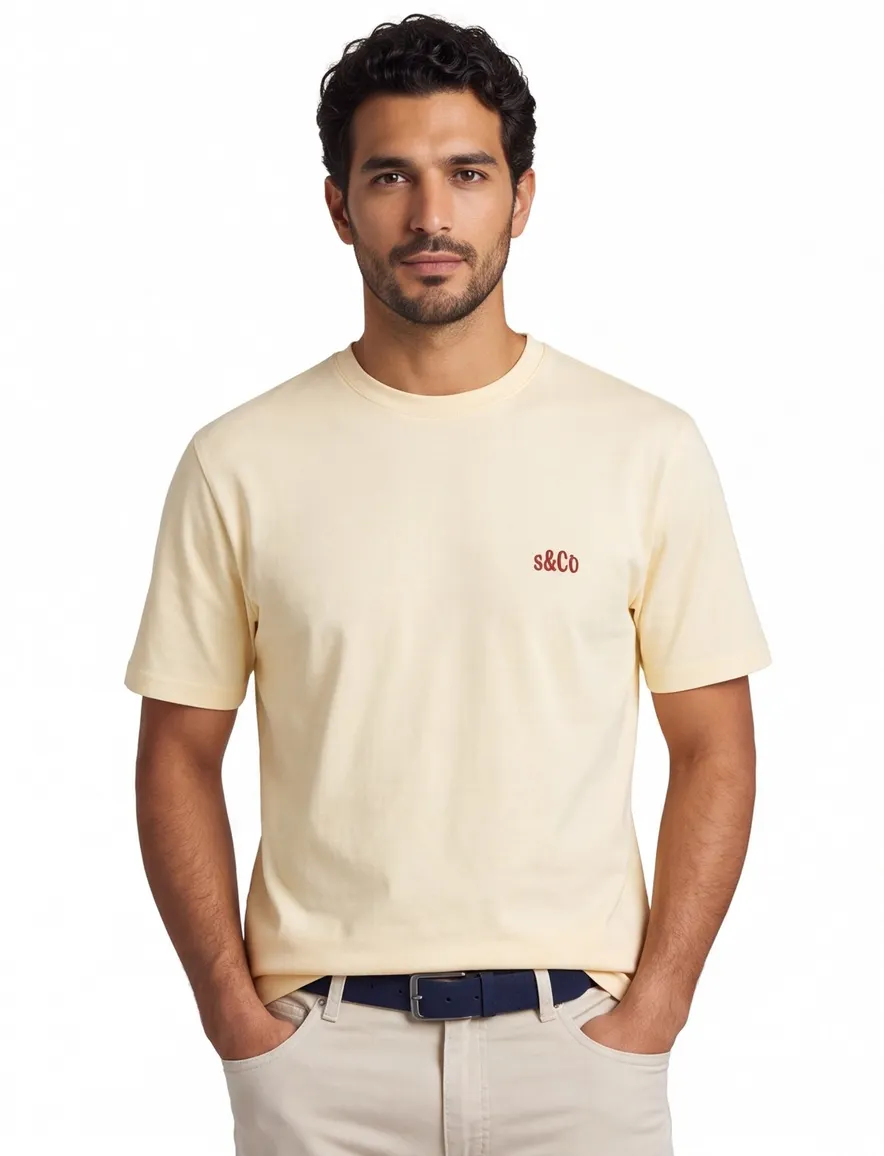 Licht geel T-shirt Supply & Co met rode backprint sunday fruit