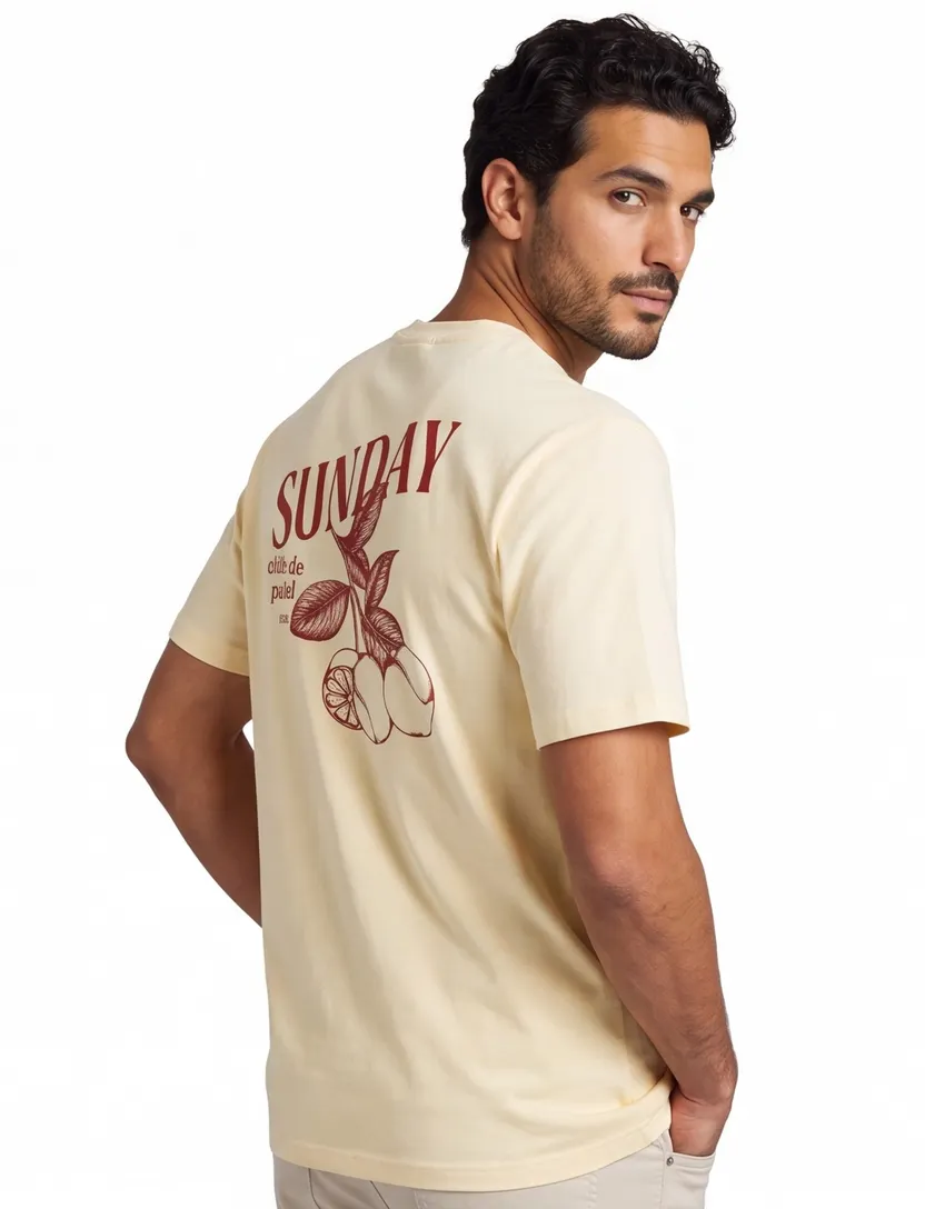 T-shirt Supply & Co licht geel backprint sunday fruit rood
