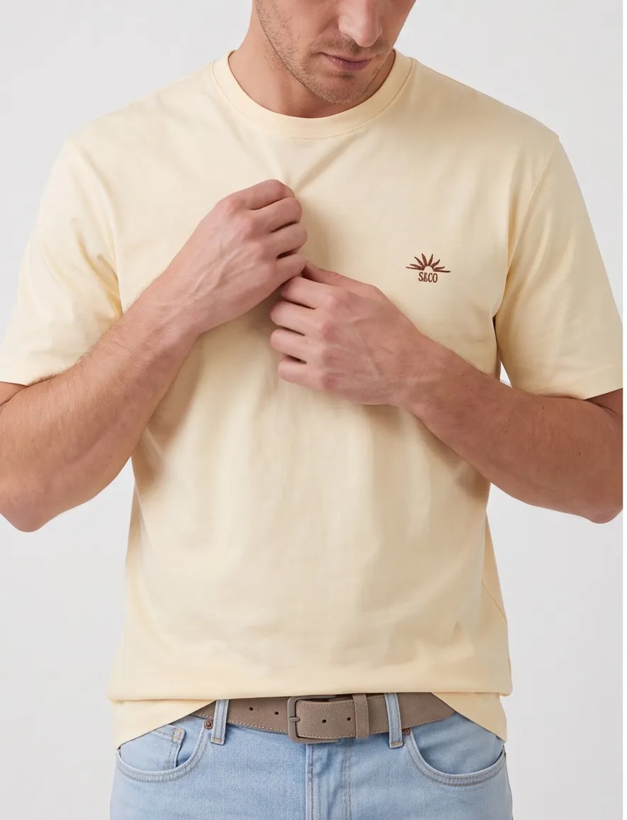 Geel T-shirt Supply & Co met backprint zon rode golven