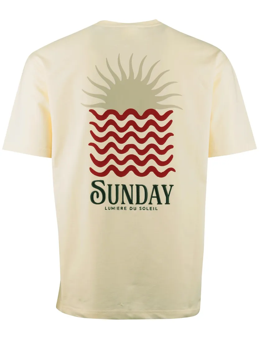T-shirt Supply & Co geel backprint zon met rode golven