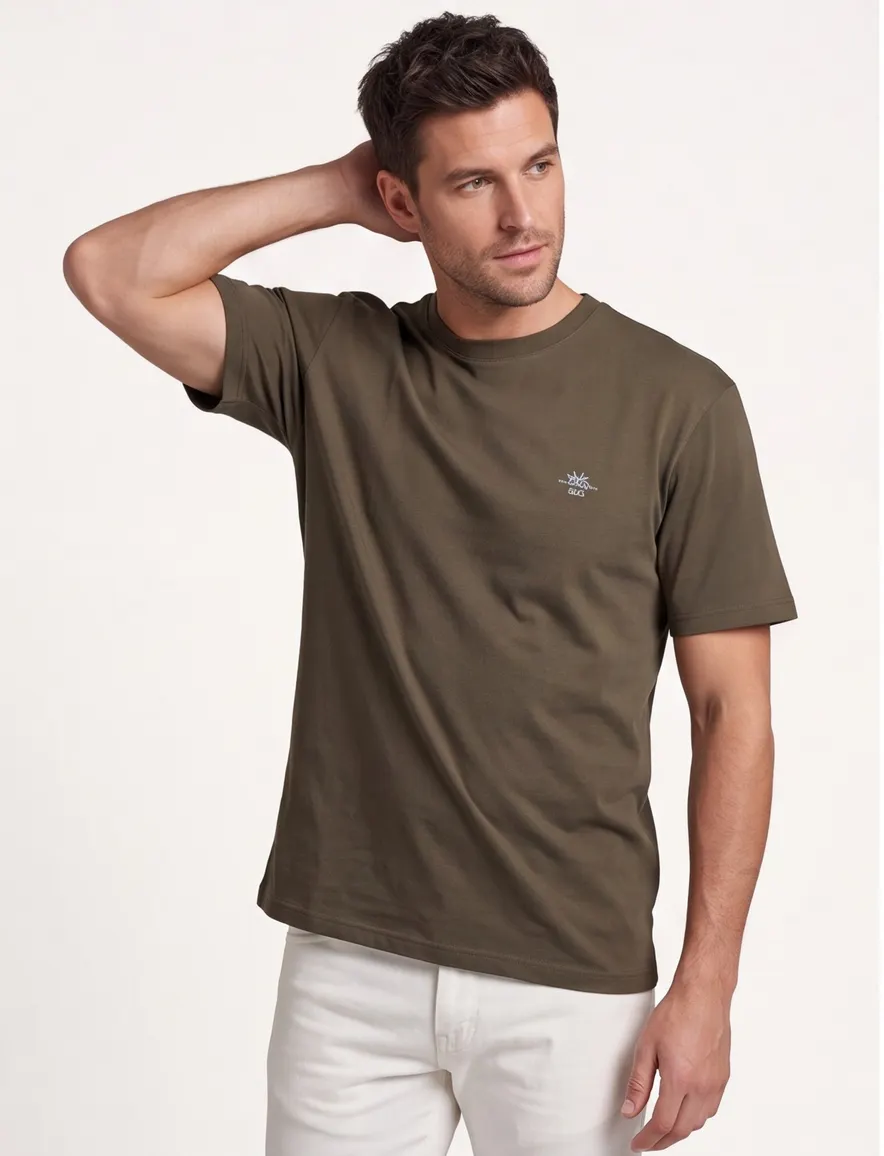 Bruin T-shirt Supply & Co met backprint zon blauw golven