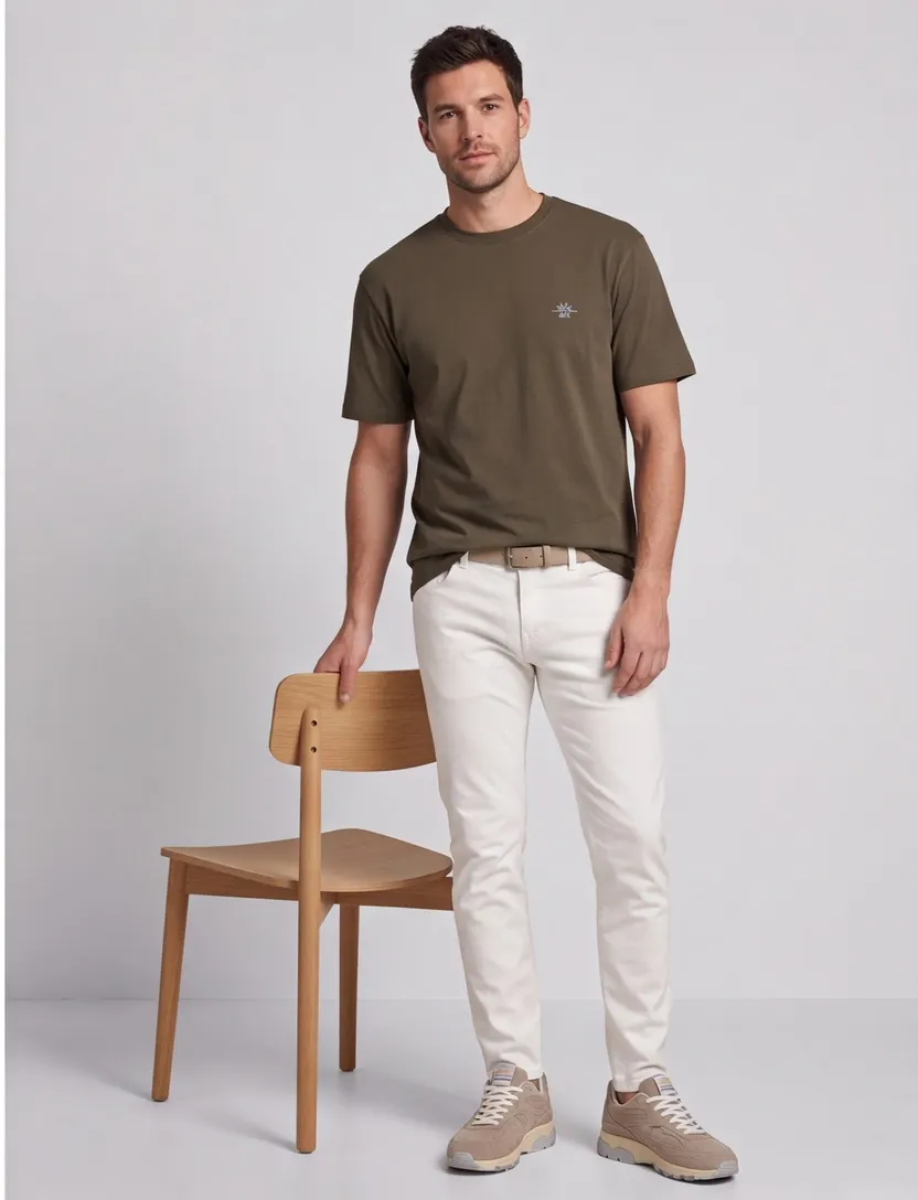T-shirt Supply & Co bruin backprint zon met blauwe golven
