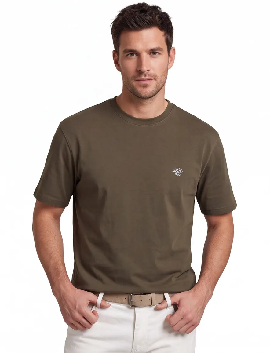 Bruin T-shirt Supply & Co met backprint zon blauw golven
