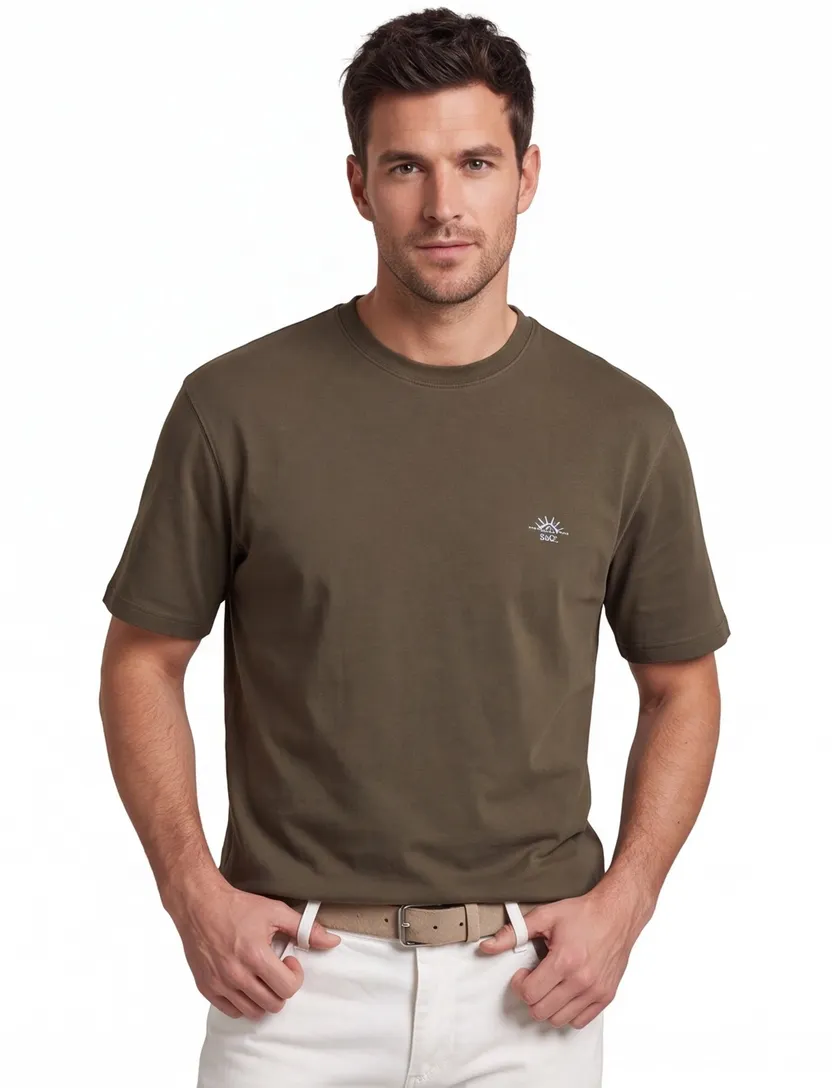 T-shirt Supply & Co bruin backprint zon met blauwe golven