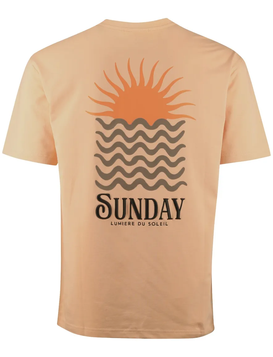 Supply & Co T-shirt oranje backprint zon met bruine golven