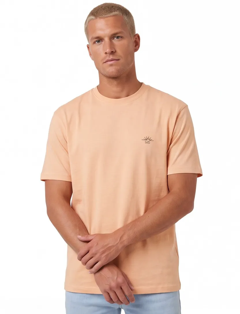 T-shirt Supply & Co oranje backprint zon met bruine golven