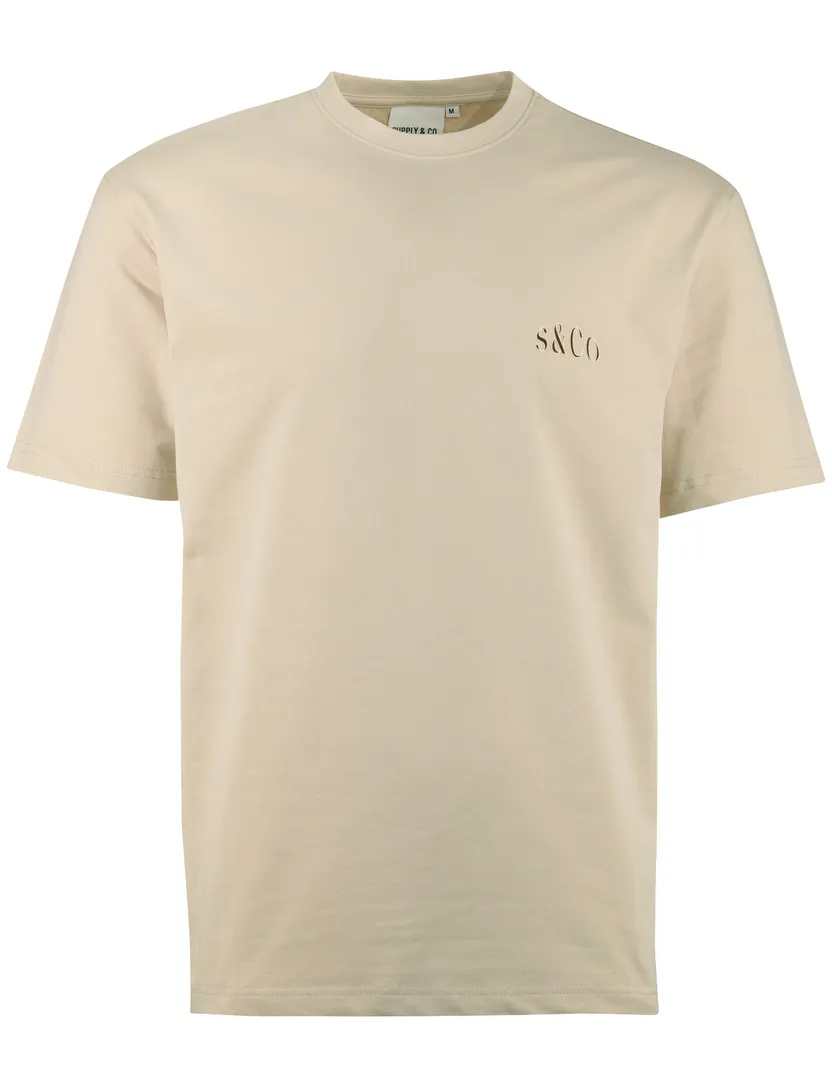 T-shirt Supply & Co beige backprint vakjes met bloemen