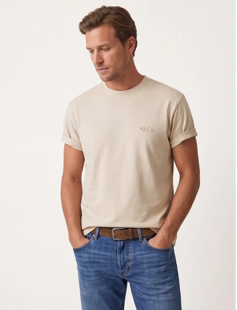 T-shirt Supply & Co beige backprint vakjes met bloemen