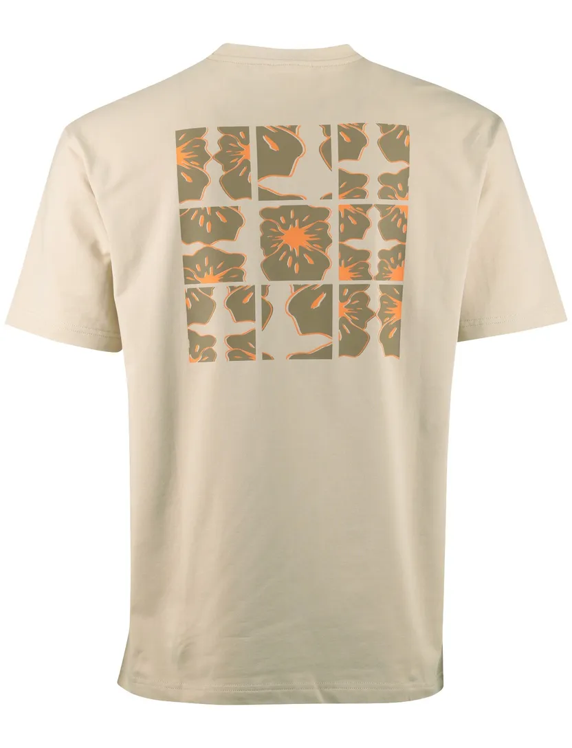 T-shirt Supply & Co beige backprint vakjes met bloemen