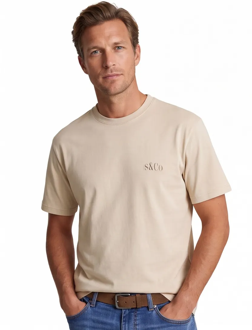 T-shirt Supply & Co beige backprint vakjes met bloemen