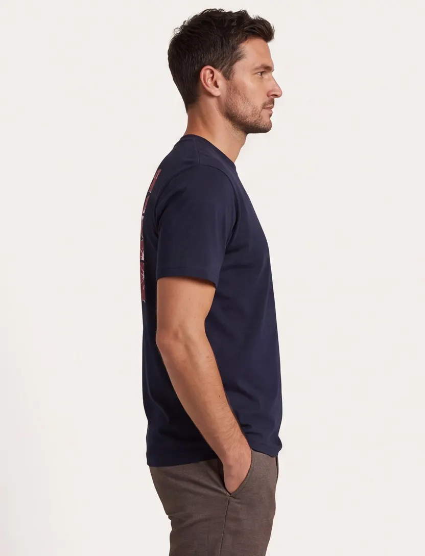 T-shirt Supply & Co donkerblauw backprint bloemen vakjes