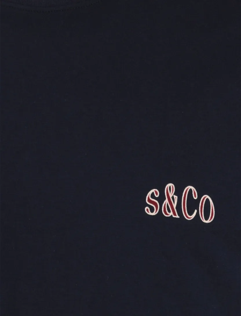 T-shirt Supply & Co donkerblauw backprint bloemen vakjes