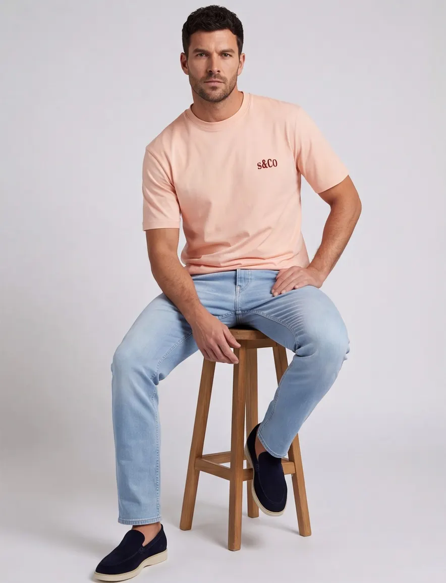 Donkerblauw T-shirt Supply & Co met backprint bloemen vakjes