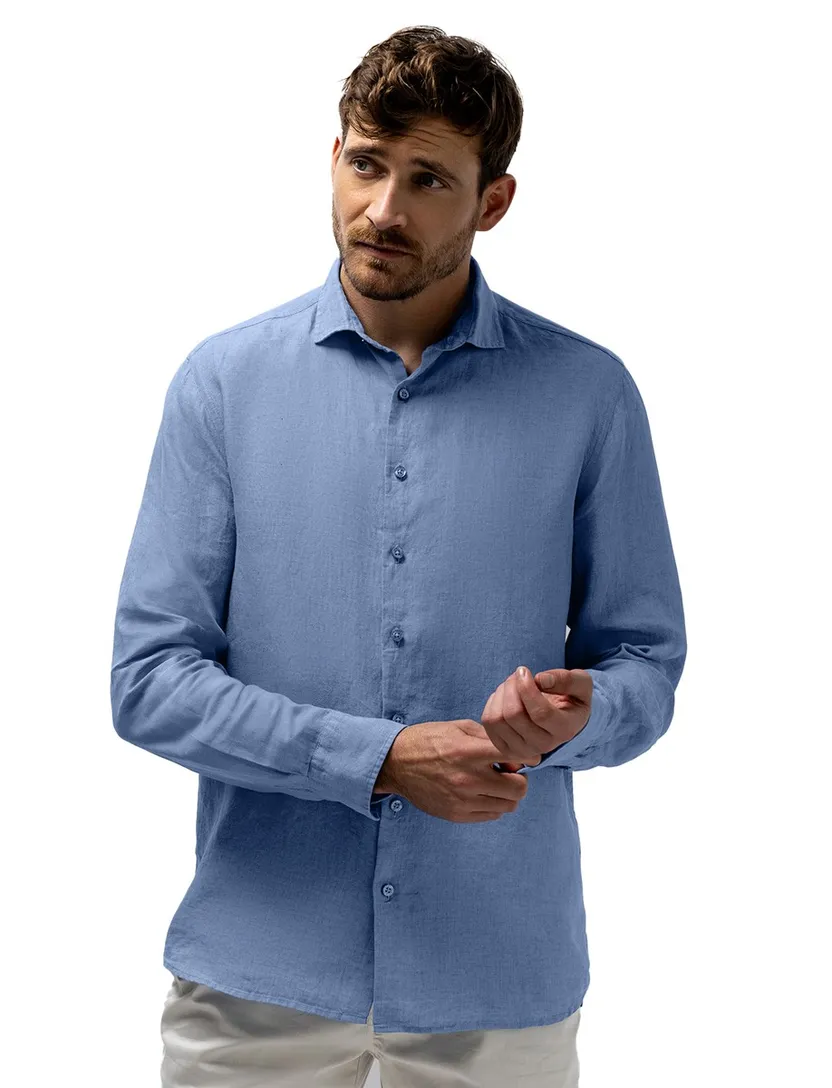 Overhemd State of Art blauw linnen