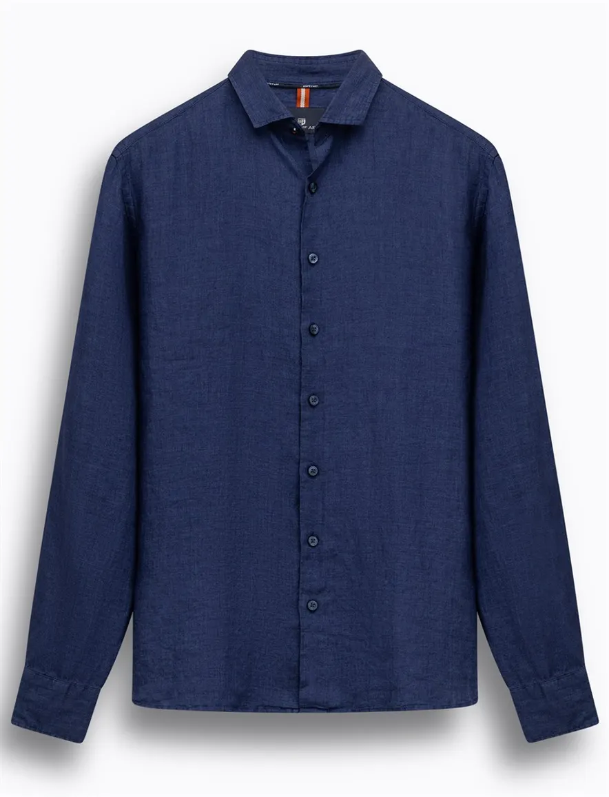 State of Art overhemd donkerblauw linnen
