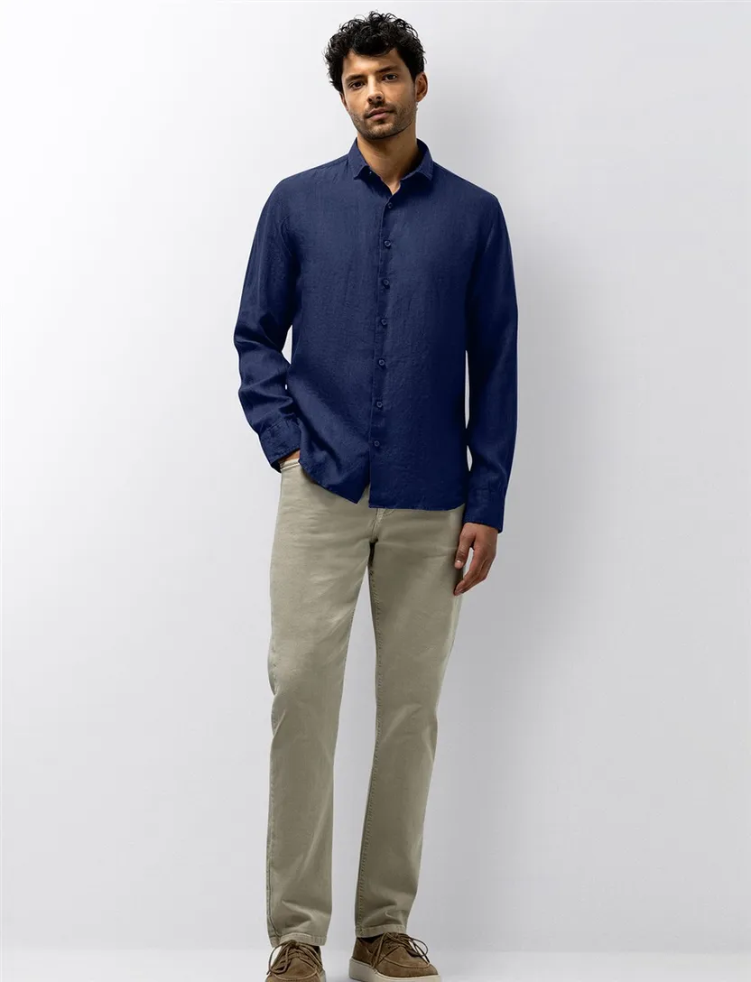Overhemd State of Art donkerblauw wijde fit semi wide spread