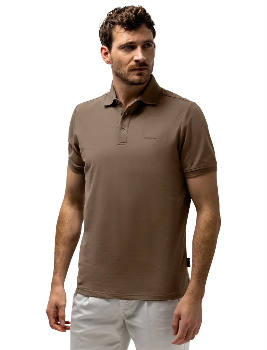 State of art polo bruin normale fit 3-knoops