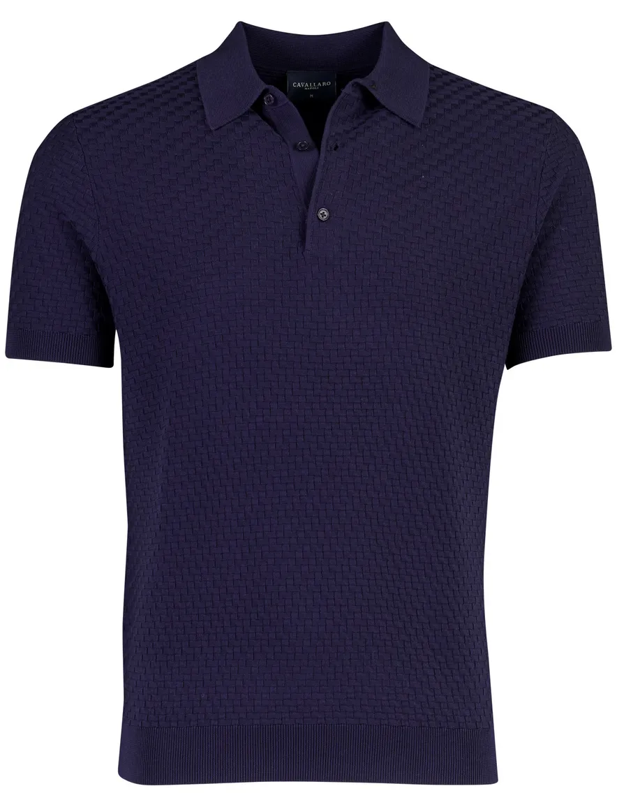 Cavallaro gebreide polo blokjes donkerblauw