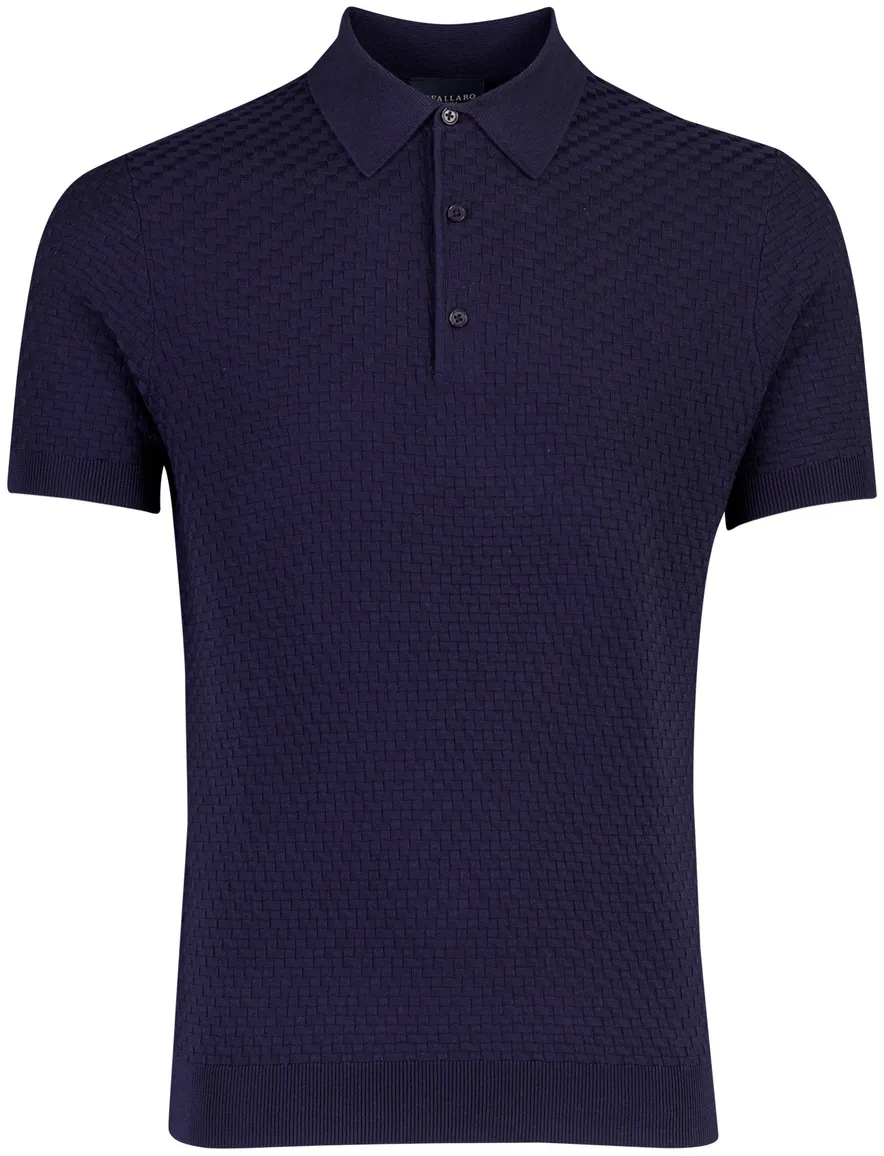 Cavallaro gebreide polo blokjes donkerblauw