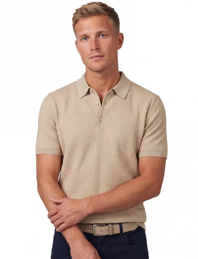 Cavallaro Cavallaro gebreide polo blokjes korte mouw beige