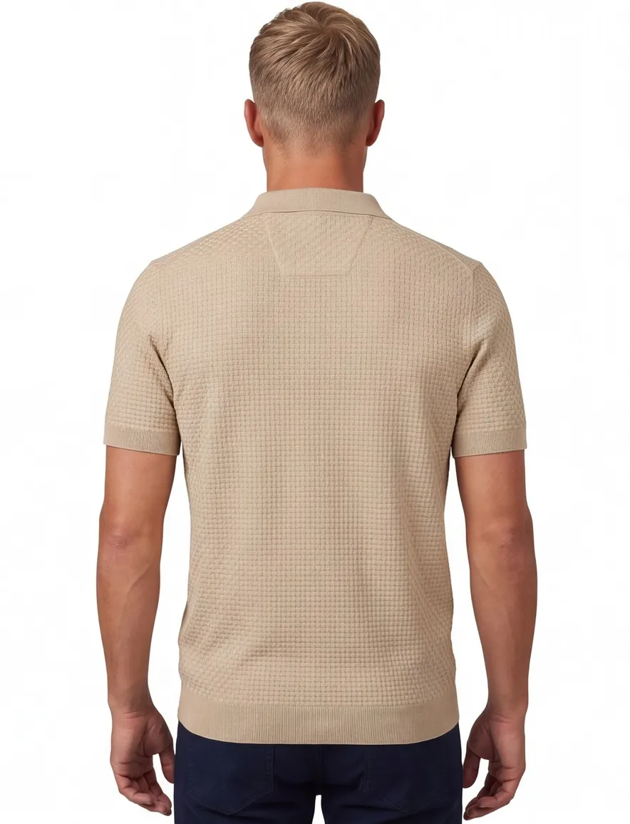 Cavallaro gebreide polo blokjes korte mouw beige